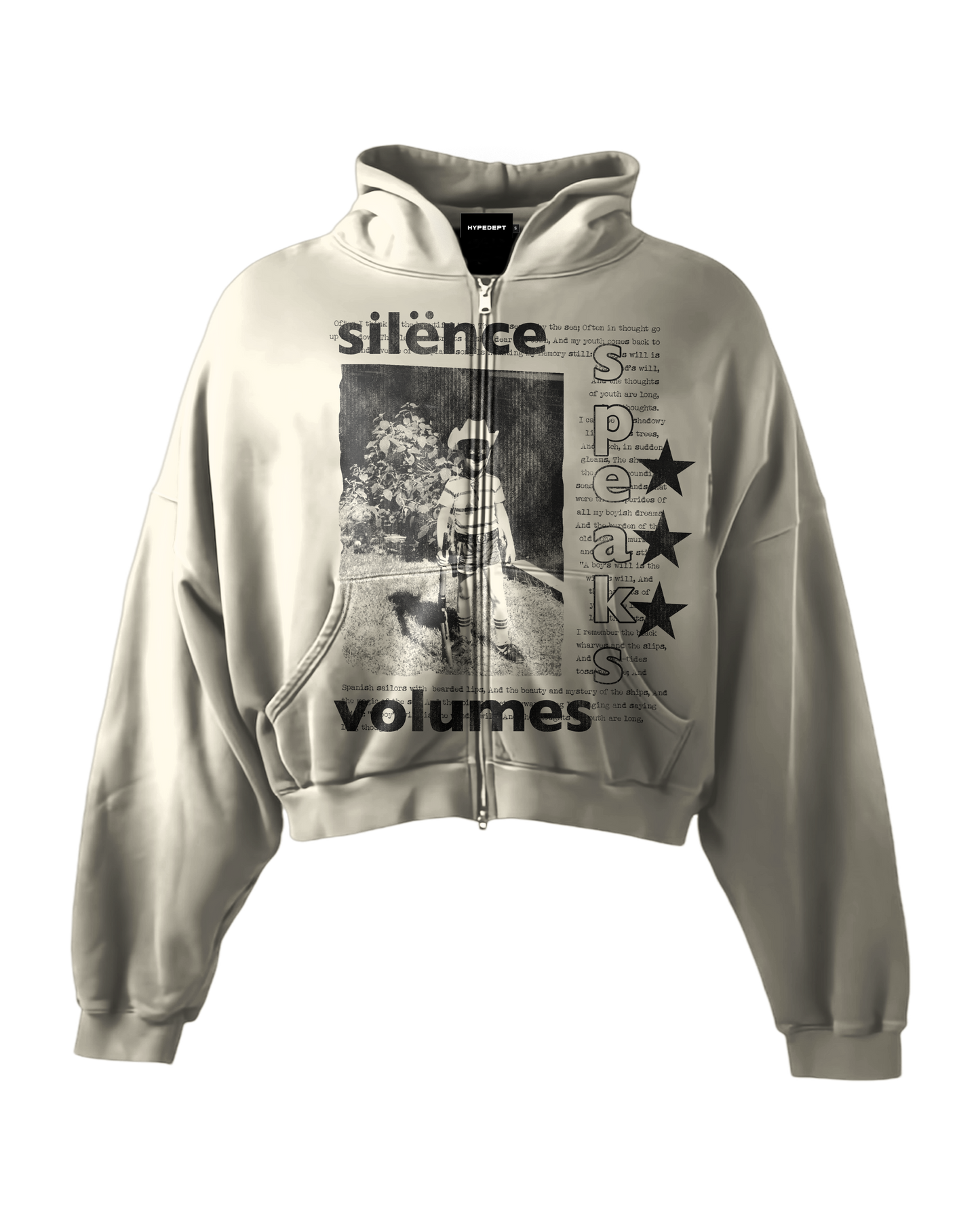 'SILENCE SPEAKS VOLUMES' HEAVYWEIGHT BOXY ZIPUP HOODIE