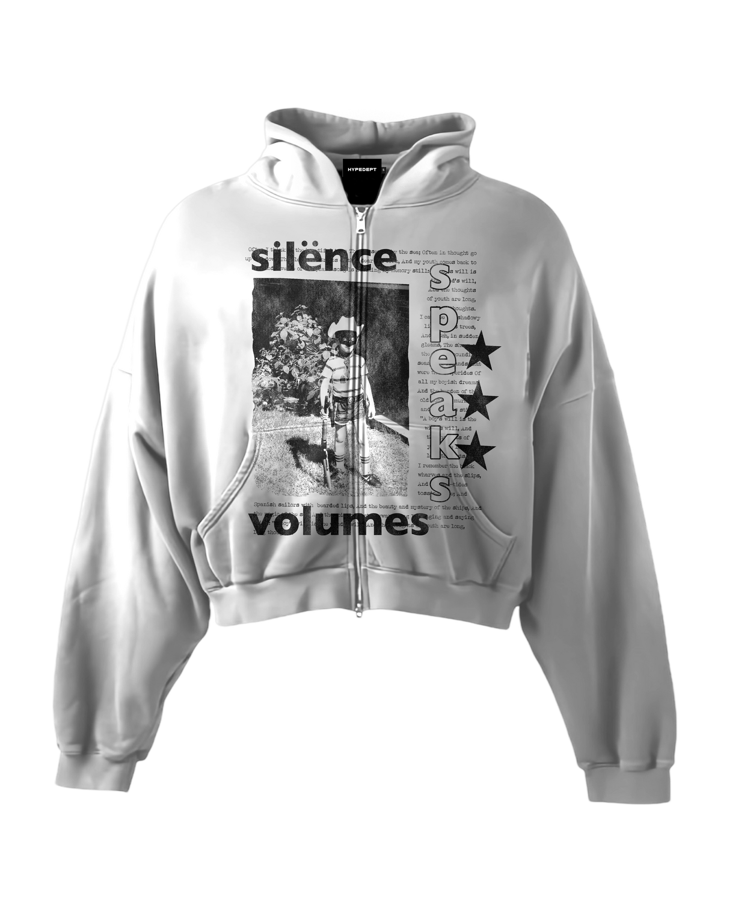 'SILENCE SPEAKS VOLUMES' HEAVYWEIGHT BOXY ZIPUP HOODIE